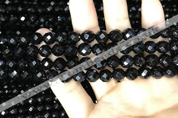 CAA2417 15.5 inches 8mm faceted round black agate beads wholesale