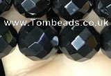 CAA2420 15.5 inches 14mm faceted round black agate beads wholesale