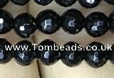 CAA2425 15.5 inches 4mm faceted round black agate beads wholesale