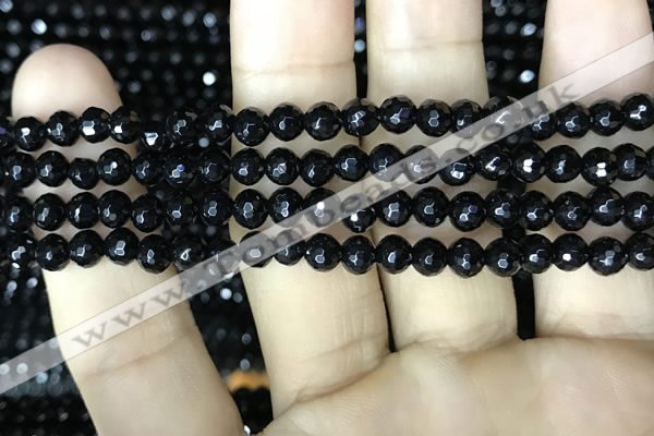 CAA2425 15.5 inches 4mm faceted round black agate beads wholesale