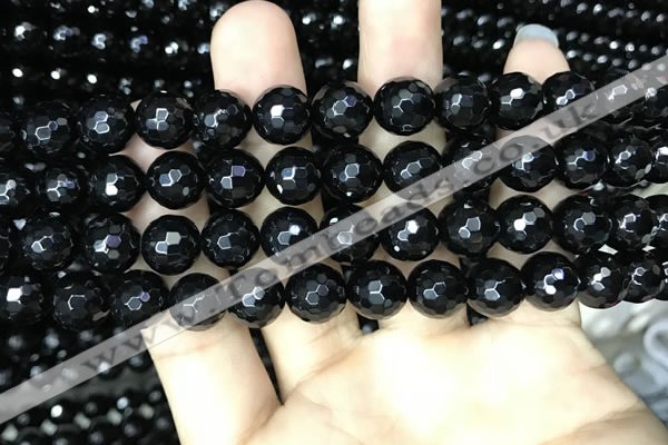 CAA2429 15.5 inches 12mm faceted round black agate beads wholesale