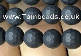 CAA2438 15.5 inches 6mm faceted round matte black agate beads