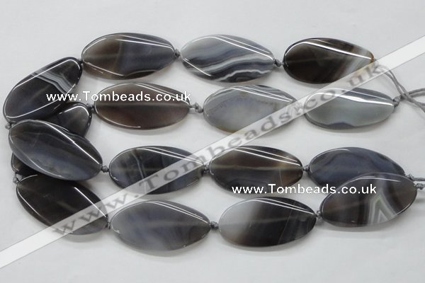 CAA244 15.5 inches 25*50mm twisted oval grey line agate beads