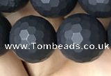 CAA2441 15.5 inches 12mm faceted round matte black agate beads