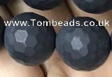 CAA2442 15.5 inches 14mm faceted round matte black agate beads