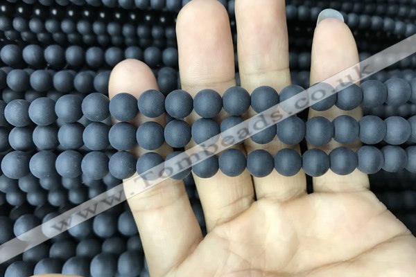 CAA2449 15.5 inches 8mm round matte black agate beads wholesale