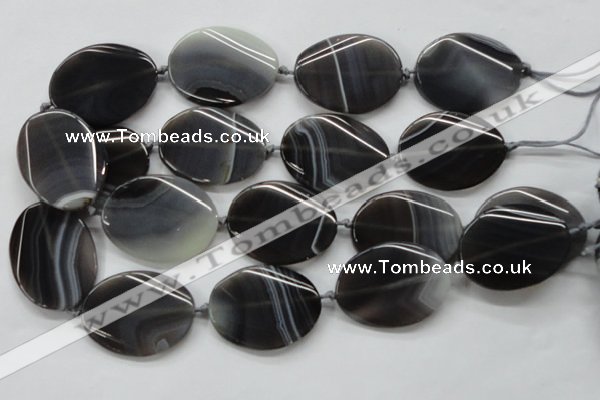 CAA245 15.5 inches 30*40mm twisted oval grey line agate beads