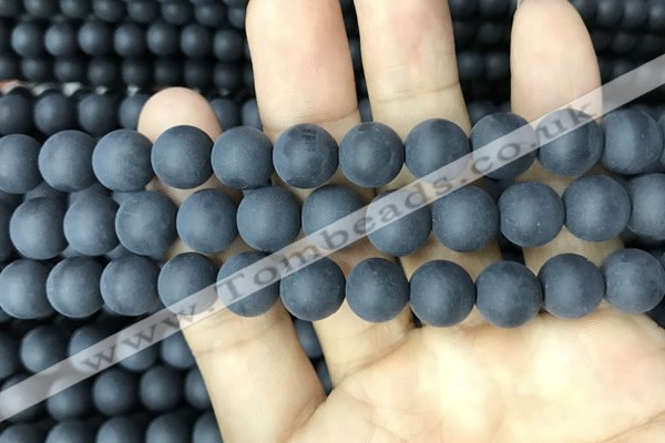 CAA2452 15.5 inches 14mm round matte black agate beads wholesale