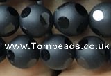 CAA2459 15.5 inches 8mm carved round matte black agate beads