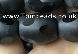 CAA2465 15.5 inches 12*16mm carved rice matte black agate beads