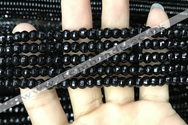 CAA2469 15.5 inches 4*6mm faceted rondelle black agate beads