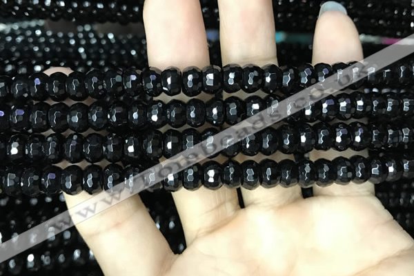 CAA2470 15.5 inches 5*8mm faceted rondelle black agate beads