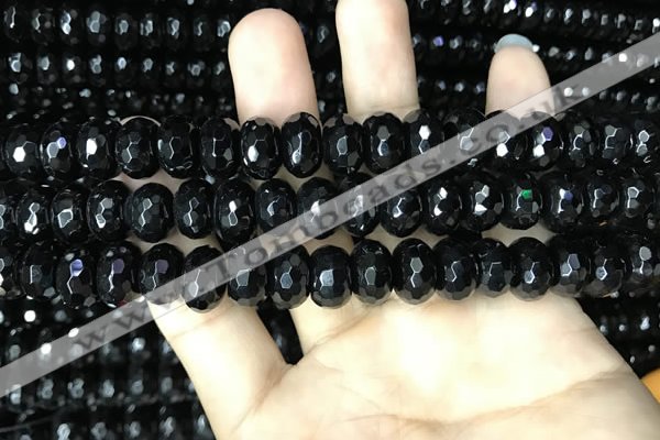 CAA2472 15.5 inches 8*12mm faceted rondelle black agate beads