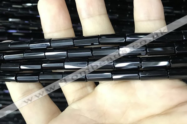 CAA2475 15.5 inches 6*12mm faceted tube black agate beads