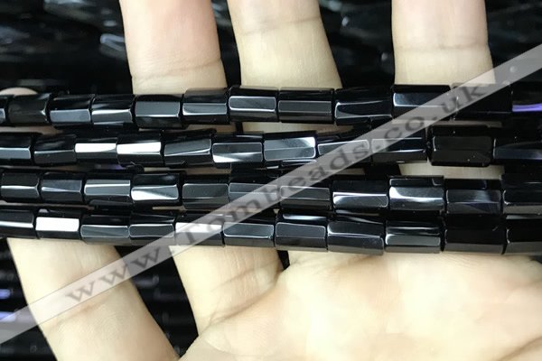 CAA2478 15.5 inches 8*12mm faceted tube black agate beads