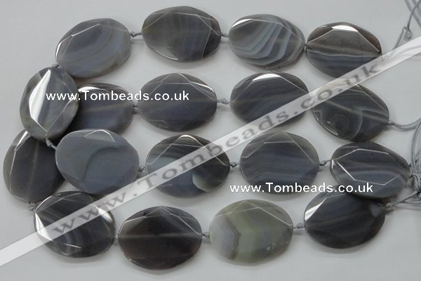 CAA248 15.5 inches 30*40mm faceted oval grey line agate beads