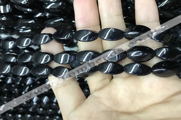 CAA2482 15.5 inches 6*12mm twisted rice black agate beads