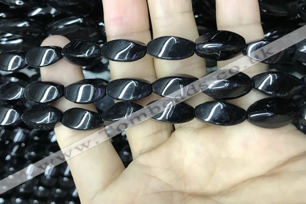 CAA2483 15.5 inches 8*16mm twisted rice black agate beads