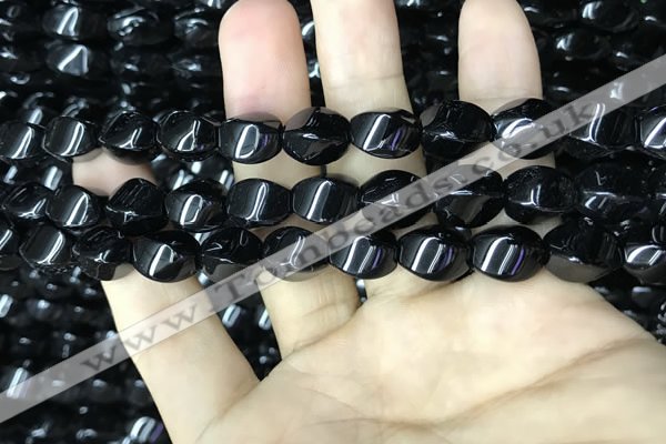 CAA2485 15.5 inches 8*12mm twisted rice black agate beads