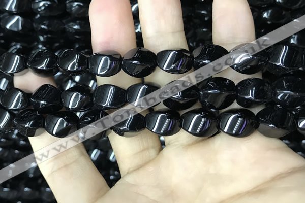 CAA2486 15.5 inches 10*14mm twisted rice black agate beads