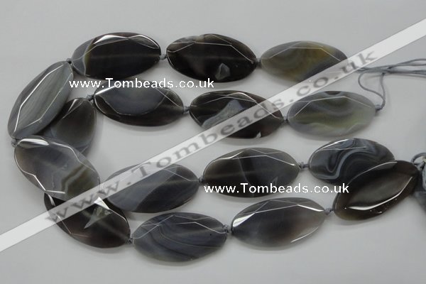 CAA249 15.5 inches 26*50mm faceted oval grey line agate beads