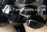 CAA2490 15.5 inches 6*12mm faceted & twisted rice black agate beads