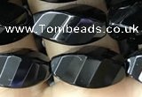 CAA2491 15.5 inches 8*16mm faceted & twisted rice black agate beads