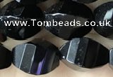 CAA2493 15.5 inches 8*12mm faceted & twisted rice black agate beads