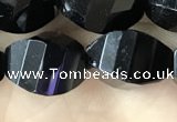 CAA2494 15.5 inches 10*14mm faceted & twisted rice black agate beads