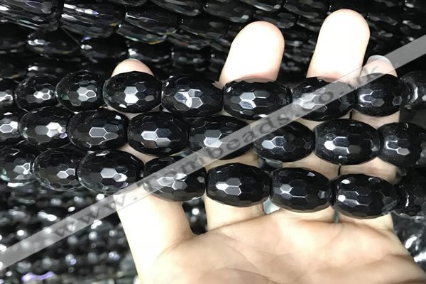 CAA2505 15.5 inches 15*20mm faceted rice black agate beads wholesale
