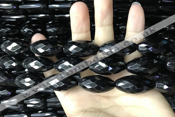 CAA2507 15.5 inches 15*30mm faceted rice black agate beads wholesale