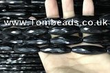 CAA2508 15.5 inches 12*50mm faceted rice black agate beads wholesale