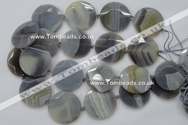 CAA251 15.5 inches 35mm faceted coin grey line agate beads