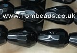 CAA2510 15.5 inches 6*9mm faceted teardrop black agate beads