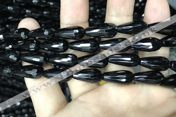 CAA2512 15.5 inches 8*16mm faceted teardrop black agate beads