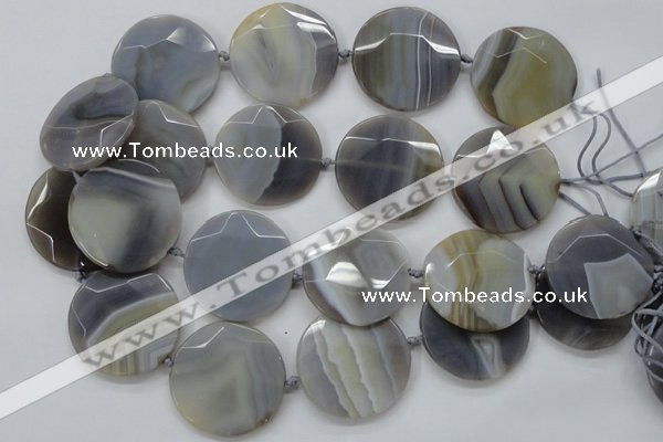 CAA252 15.5 inches 40mm faceted coin grey line agate beads