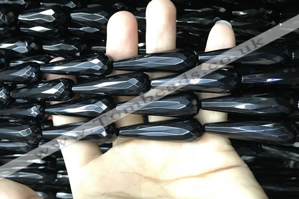 CAA2522 15.5 inches 12*40mm faceted teardrop black agate beads