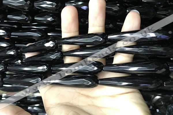 CAA2523 15.5 inches 12*50mm faceted teardrop black agate beads