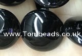 CAA2530 15.5 inches 18mm flat round black agate beads wholesale