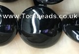 CAA2531 15.5 inches 20mm flat round black agate beads wholesale