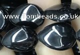 CAA2546 15.5 inches 8*12mm flat teardrop black agate beads wholesale