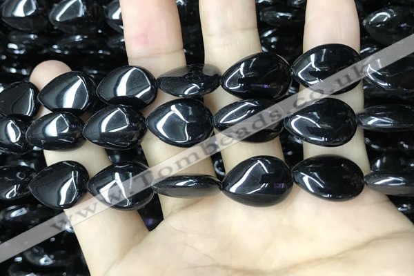 CAA2549 15.5 inches 13*18mm flat teardrop black agate beads wholesale