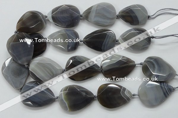 CAA256 15.5 inches 30*40mm faceted teardrop grey line agate beads