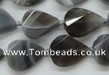 CAA258 15.5 inches 18*25mm twisted & faceted teardrop grey line agate beads