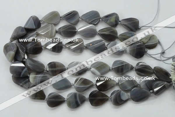 CAA258 15.5 inches 18*25mm twisted & faceted teardrop grey line agate beads