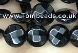 CAA2580 15.5 inches 10mm faceted coin black agate beads wholesale