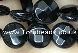 CAA2581 15.5 inches 12mm faceted coin black agate beads wholesale