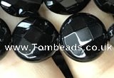 CAA2584 15.5 inches 18mm faceted coin black agate beads wholesale