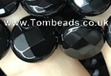 CAA2585 15.5 inches 20mm faceted coin black agate beads wholesale