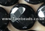 CAA2587 15.5 inches 30mm faceted coin black agate beads wholesale